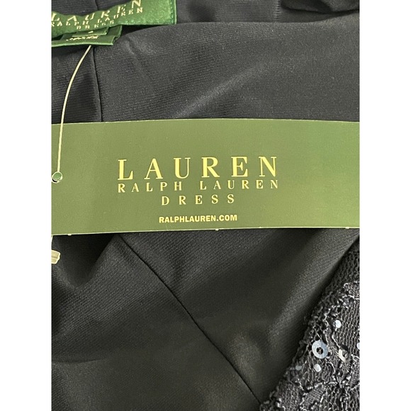 Lauren Ralph Lauren Navy Blue Sequin Lace V-Neck Cocktail Dress Size 4 NEW - Picture 12 of 15